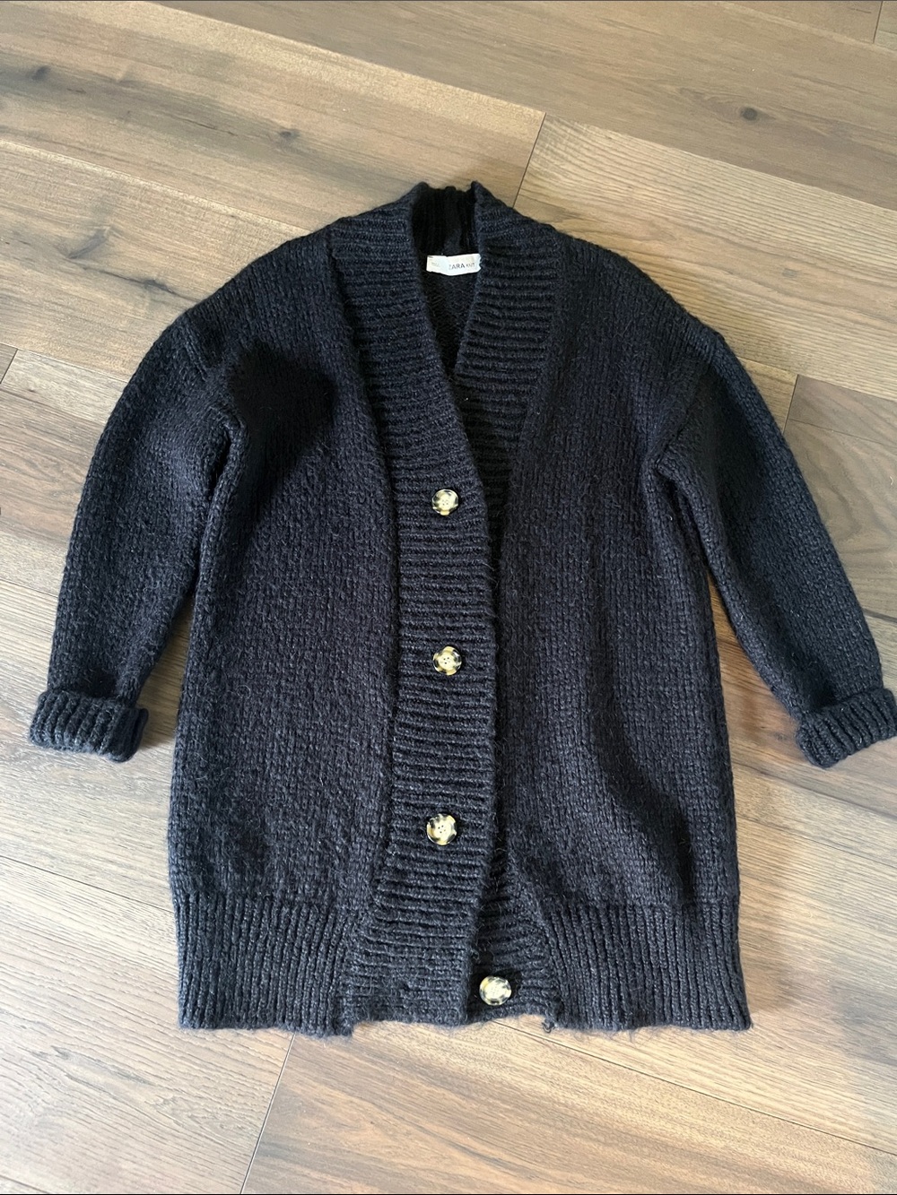 Zara Black Chunky Shawl-Collar Cardigan